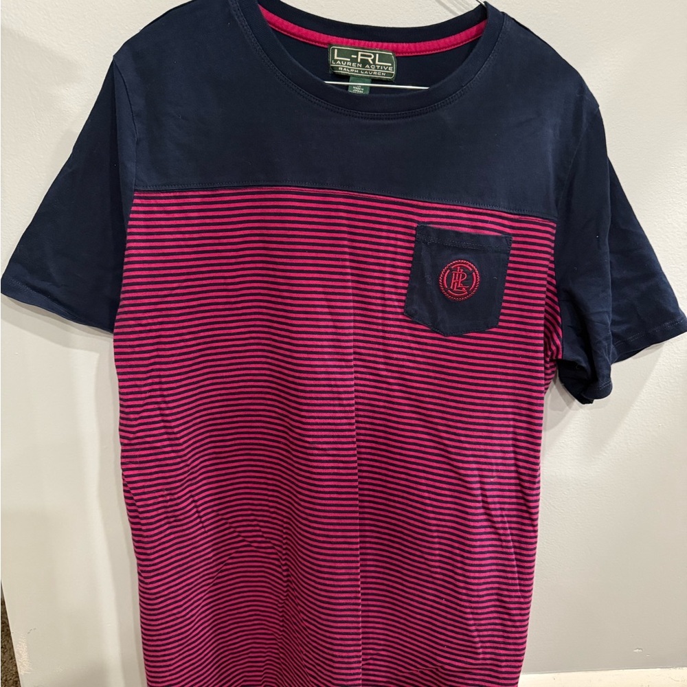 Ralph Lauren Navy and Pink Striped T-Shirt